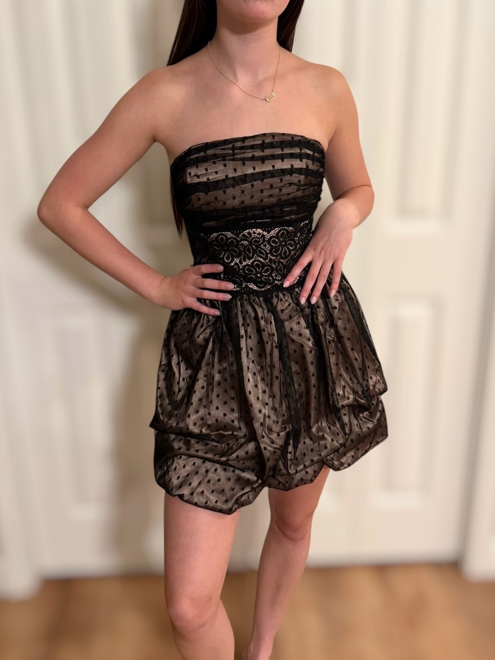 Gunne Sax x Jessica McClintock Party Homecoming Dress Black Lace Bubble Skirt 3